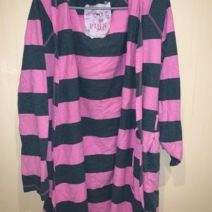 PINK Pink and Grey Striped Bathrobe